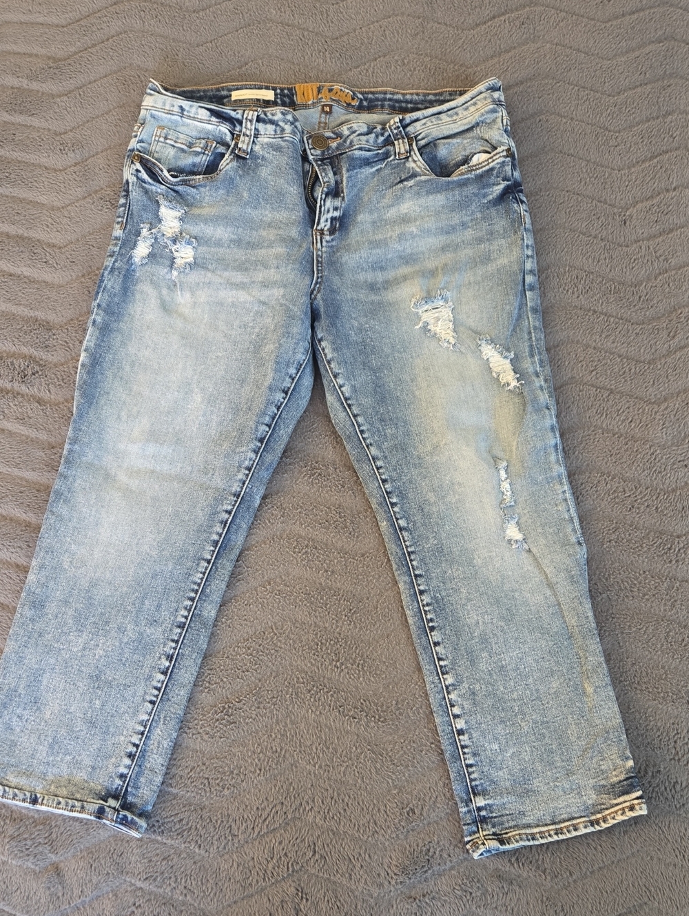 Kut from the Kloth Faded Bardot Light Blue Distressed Boyfriend Jeans